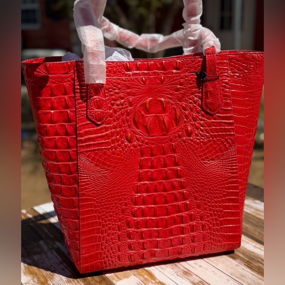 Brahmin Jayden Tote NWT in RED with Orange / Gold tipping price firm - Picture 9 of 13